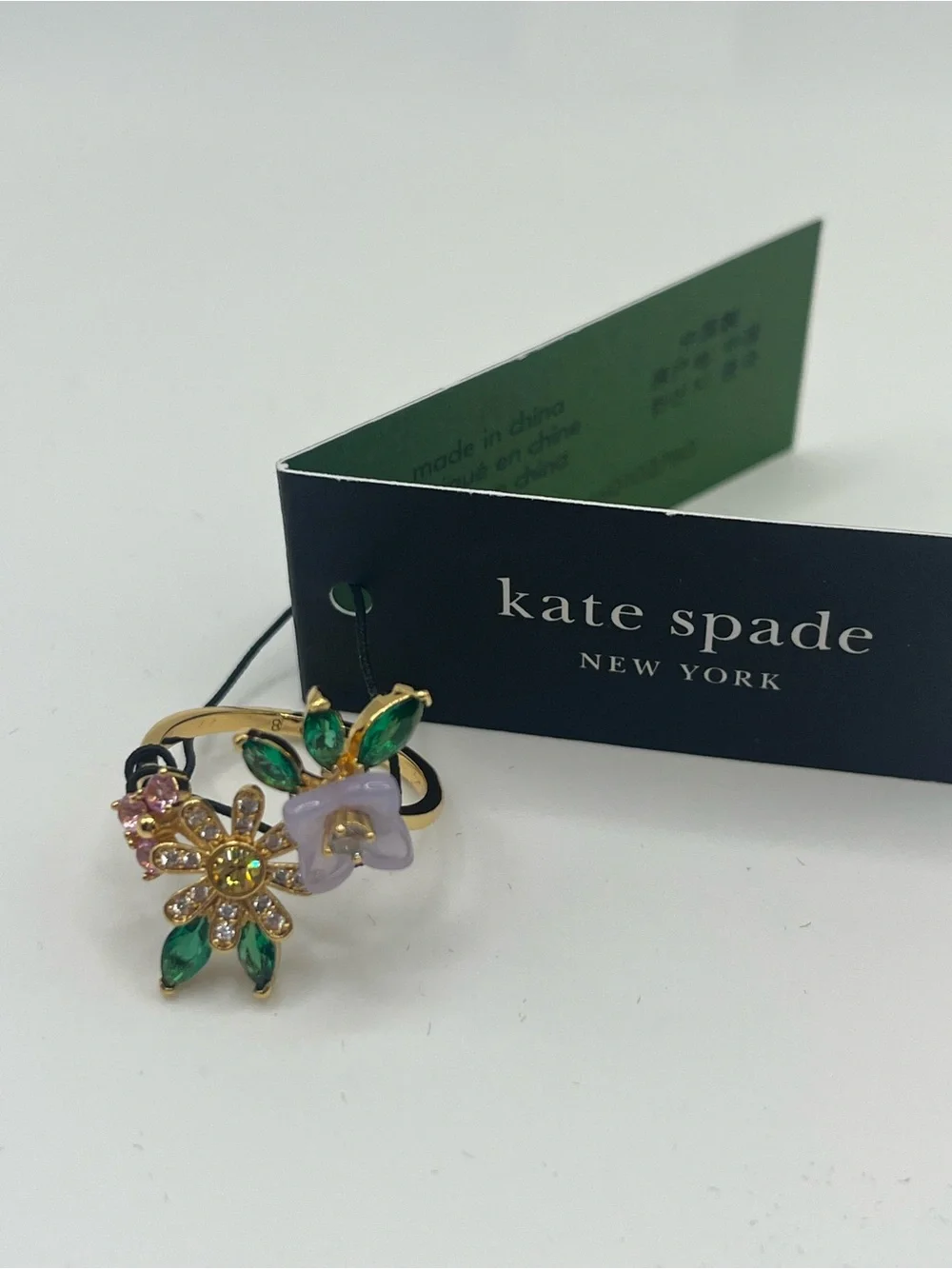 Kate Spade Bursting Blooms Floral Crystal Statement Ring NWT Size 8